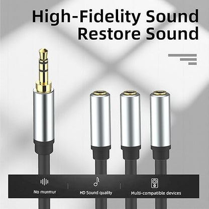 3.5mm Stereo Audio Splitter Cable, Gold Plated 3.5mm (1/8") TRS 1 Male to 3 Female 3-Way Stereo Aux Splitter 1 Input 3 Output Stereo Audio Distributor Cable (3-Pole)