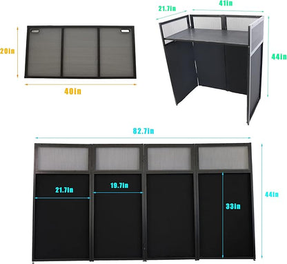 Portable DJ Booth DJ Facade DJ Table Station Two-position Height Adjustable Tabletop DJ Table Stand DJ Event Booth w/Travel Bag Black&White Scrims For Gig, Party, Show