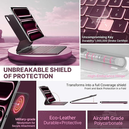 typecase Keyboard Case for iPad Pro 13-inch (M4) 2024,Magic Keyboard with 11 Colors Backlight for iPad Pro 13,Keyboard Case with Pencil Holder,Multi-Touch Trackpad,Easy-Set Magnetic Stand(Raspberry)