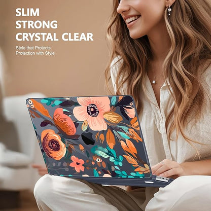 Case for MacBook Air 15 Inch 2025 2024 2023 Release M4 A3241 M3 A3114 M2 A2941, Hard Shell with Screen Protector & Keyboard Cover, Compatible with Touch ID, Florals Pattern