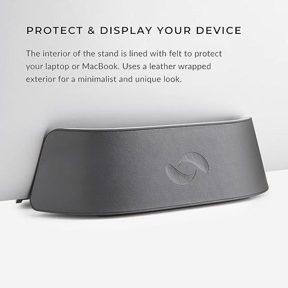 HumanCentric Vertical Laptop Stand in Vegan Black Leather, Upright Adjustable Holder and Dock, Laptop Vertical Stand Fits MacBook Pro and Other Laptops .5" to 1.5", Clamshell Compatible