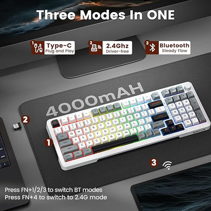 Redragon Wireless Mechanical Keyboard, 3 Mode Gasket Mounted RGB Gaming Keyboard with Volume Knob, Pre-Lubed Linear Switches, MDA-Profile, 98 Keys Hot Swappable Creamy Keyboard for Pc/Tablet/Xbox Blue