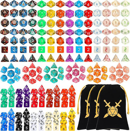 Yilloog 210 Pcs Compatible with DND Dice Sets Bulk Polyhedral Dice with Drawstring Bag Dice Multi Role Playing Table Game D4 D6 D8 D10 D% D12 D20 Compatible with Dungeons and Dragons (Mixed Style)