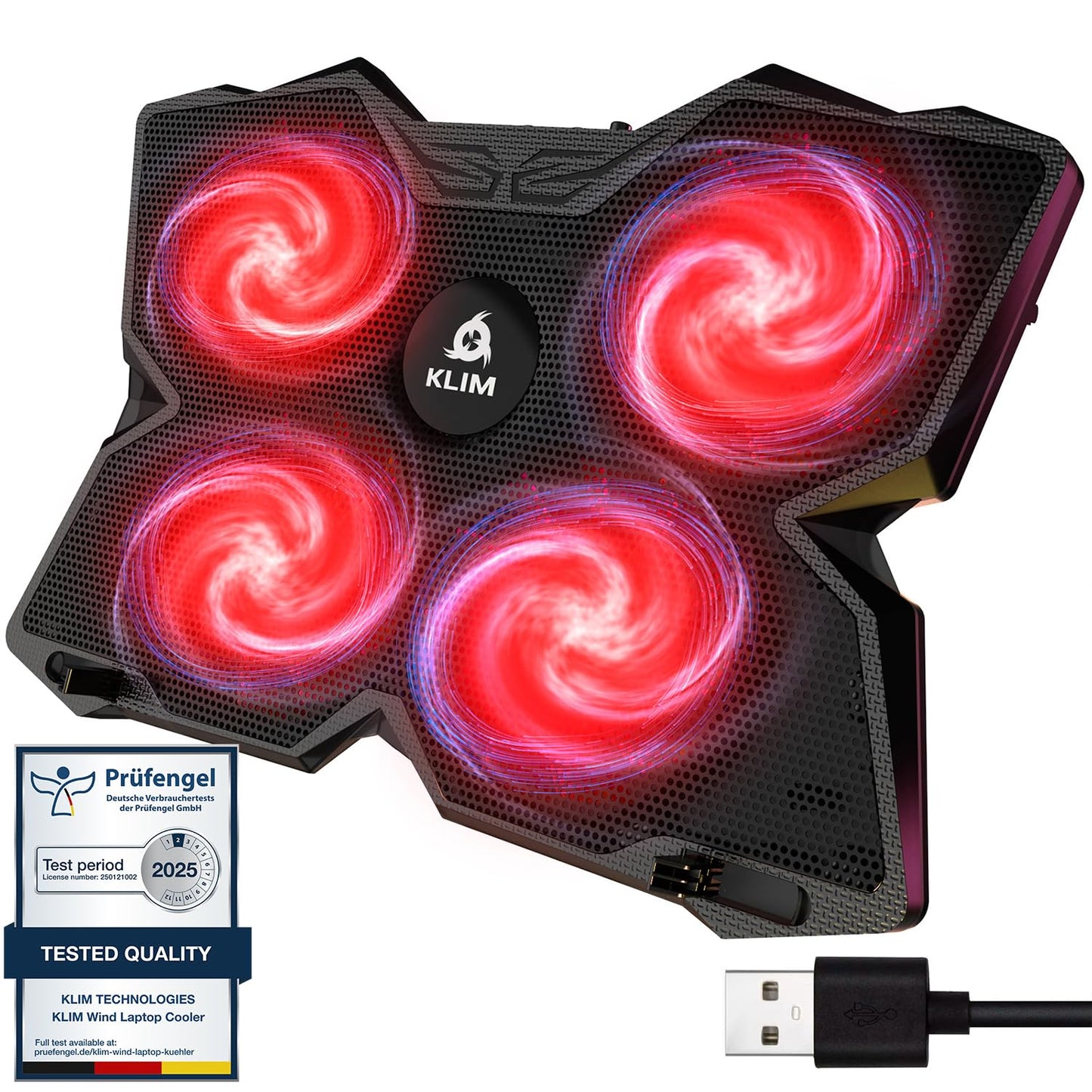 KLIM Wind Laptop Cooling Pad - Support 11 to 17 Inch Laptops, PS4-4 Fans - Light, Quiet, Powerful Cooling - Gamer USB Slim Portable Laptop Stand - NEW 2021 Version - Black