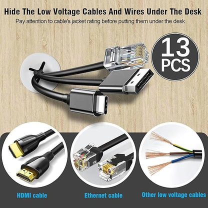 3/4" White Desk Grommet, JTemgle Flexible Cable Grommet with Bi-Metal Hole Saw Cross Rubber Cable Hole Cover Wire Organizer Caps Desktop Cord Management for Home Office TV Stands Tabletops, 13 Pieces