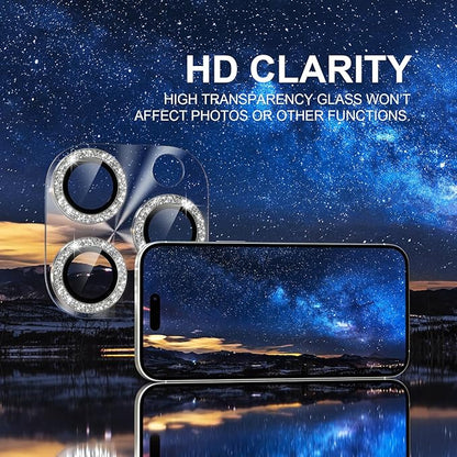 Choiche Compatible for iPhone 16 Pro/iPhone 16 Pro Max Camera Lens Protector, Bling Camera Cover with 9H Tempered Glass Lens Screen Protector Metal Ring Decoration Accessories(Clear-Silver)