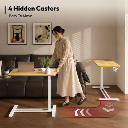 SANODESK 32''Pneumatic Adjustable Overbed Bedside Table with Hidden Casters