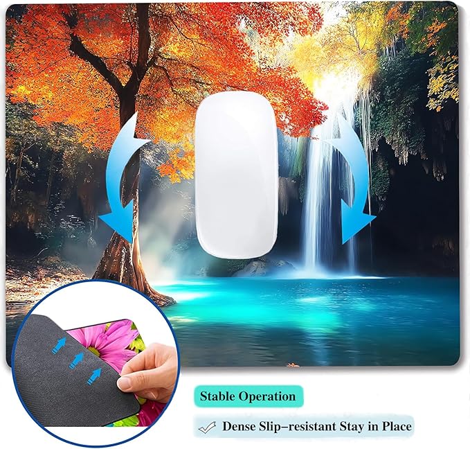 Aesthetic Natural Lake Forest Custom Mouse Pad with Non-Slip Rubber, Small Square Design for Wireless Laptop & Computer Mouse Pads for Desk, 9.5 x 7.9 inch Smooth Surface for Gaming & Office