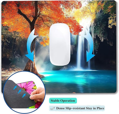 Aesthetic Natural Lake Forest Custom Mouse Pad with Non-Slip Rubber, Small Square Design for Wireless Laptop & Computer Mouse Pads for Desk, 9.5 x 7.9 inch Smooth Surface for Gaming & Office