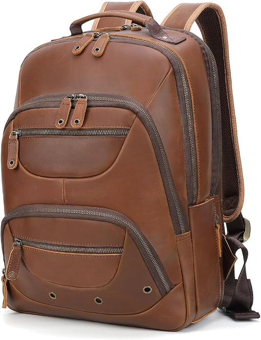 TIDING Leather Backpack for Men Fits 16" 15.6” Laptop, Vintage Business Travel Work Bag Large Overnight Weekender Daypack