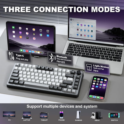 YUNZII B75 PRO 75% Wireless Mechanical Keyboard (Dark Grey,Cocoa V2)