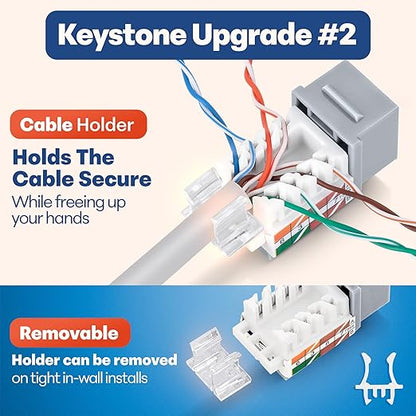 Everest 45° Angled RJ45 Cat6A Keystone Jacks 50-Pack in Gray - Slim Profile Female RJ45 Connectors - Cat 6A Keystone Jack - Compatible with 45° Angled Speed Termination Tool - 45Term (B0BL3GS7ZY)