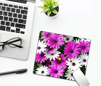 Purple and White Flowers Mouse Pads for Desk, Portable Wireless Computer Mouse pad Small Design with Women, Non-Slip Rubber Base Laptop Mousepad 9.5" x 7.9" Smooth Surface for Office & Travel