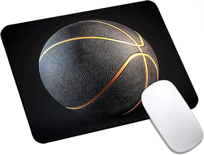 Mouse Pad, Golden Stripes Black Basketball Mouse Pads for Desk, 9.5" x 7.9" Non-Slip Rubber Base Computer Mousepad with Women, Portable Square Design for Wireless Mouse and Pad Laptop Office & Travel