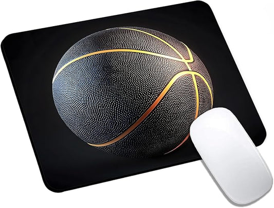 Mouse Pad, Golden Stripes Black Basketball Mouse Pads for Desk, 9.5" x 7.9" Non-Slip Rubber Base Computer Mousepad with Women, Portable Square Design for Wireless Mouse and Pad Laptop Office & Travel