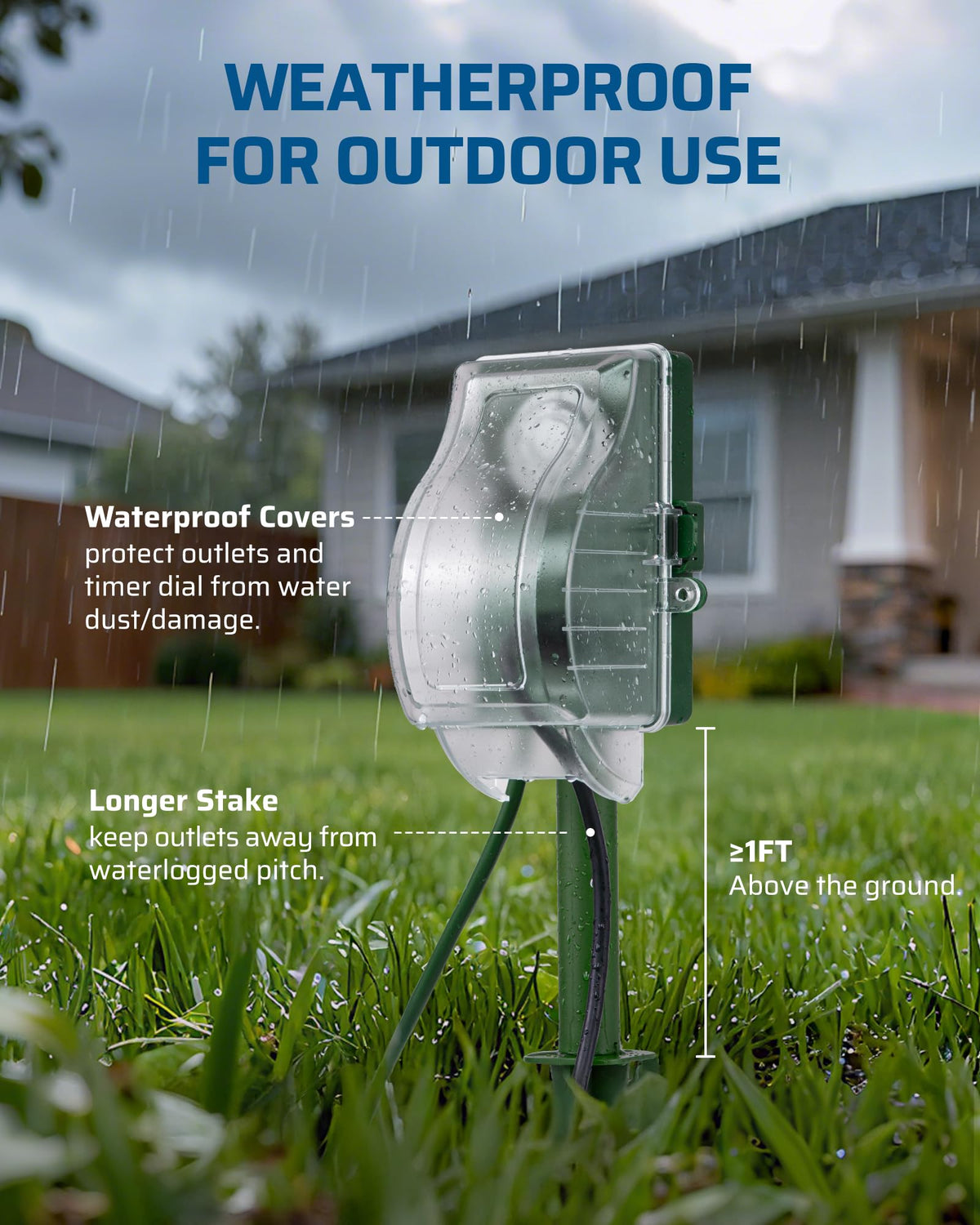 DEWENWILS Outdoor Power Stake Timer, 24-Hour Mechanical Timer, 6 Outlets