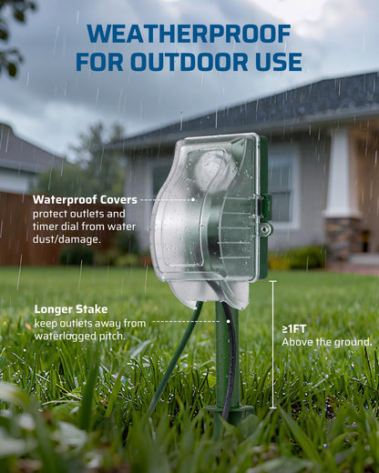 DEWENWILS Outdoor Power Stake Timer, 24-Hour Mechanical Timer, 6 Outlets