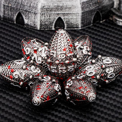 ARUOHHA DND Metal Dice Blood Splatter Dragon Egg Dice with Rotating Dragon Egg Shell, Role Playing Game RPG Polyhedral D and D Dice Set D20 D12 D10 D8 D6 D4