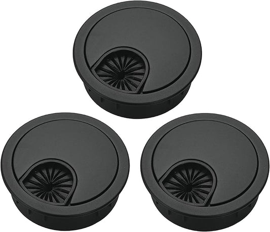 Xntun 3 Pcs Satin Nickel Metal Cable Grommet, Zinc Alloy Desk Table Grommet Cable Cord Hole Cover for Home and Office, Fits 2inchs Hole 50MM Black