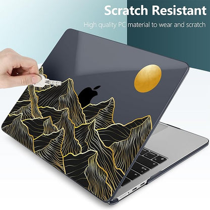 TWOLSKOO for M4 MacBook Air 13.6 inch Case 2025-2022 Release M4 A3240 M3 A3113 M2 A2681, Plastic Hard Shell & Screen Protector & Keyboard Cover & Trackpad Film, Golden Mountain
