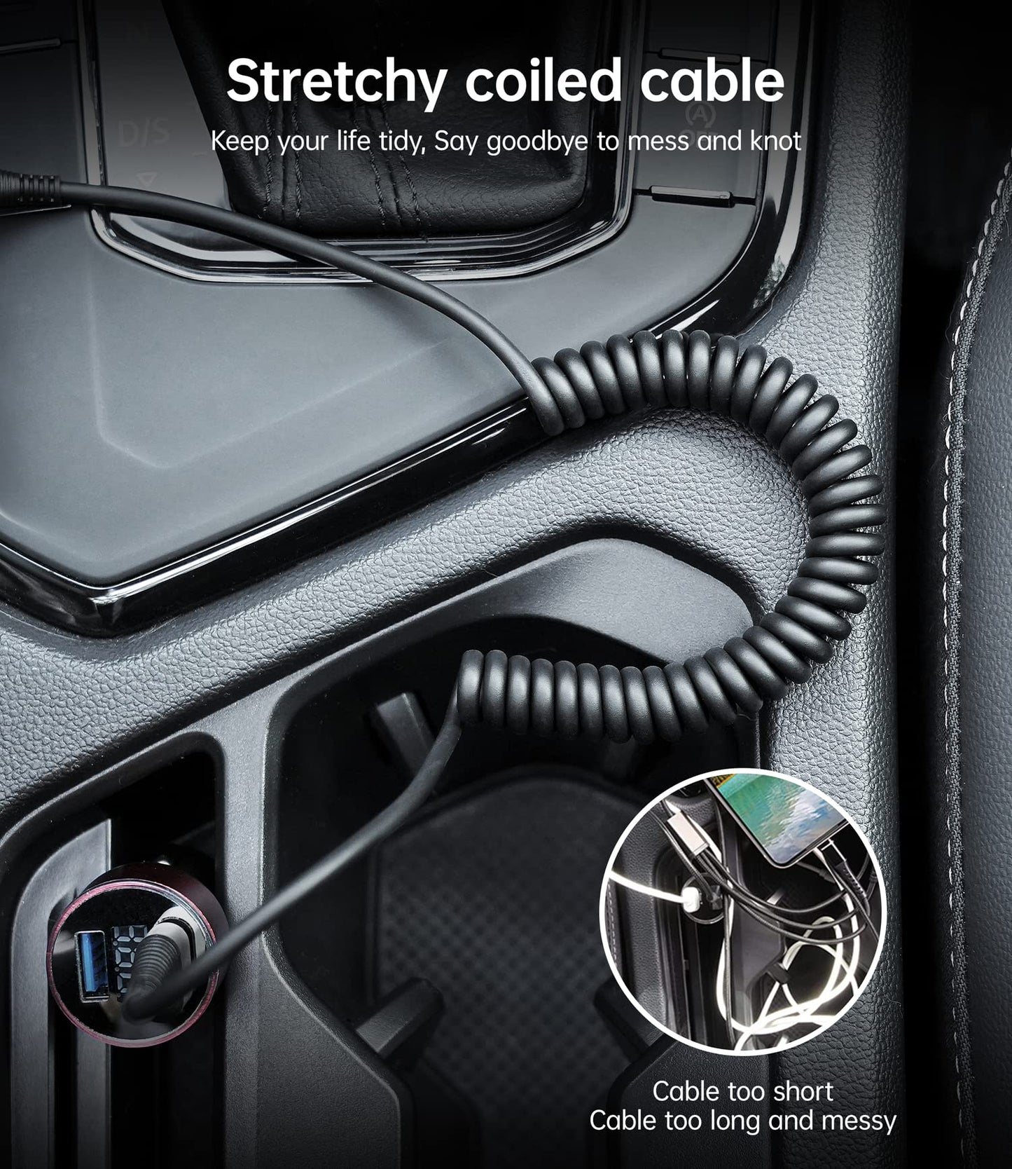 PRAKIE iPhone Charger Cable for Car (3FT/5FT), 2Pack Coiled Lightning Cable