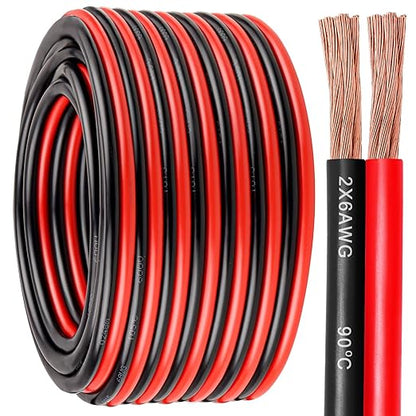 6 Gauge Wire 2 Conductors Copper Wire, 6 AWG Battery Cable Oxygen Free Copper Wire for Solar Panel, Automotive, Trailer, RV and Speaker (6 Gauge 50FT)