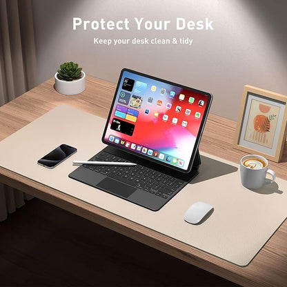 Aothia Large PU Leather Desk Pad Protector – Non-Slip Mouse Pad & Writing Mat for Office/Home, Waterproof, Easy to Clean (31.5" x 15.7", Eggshell)