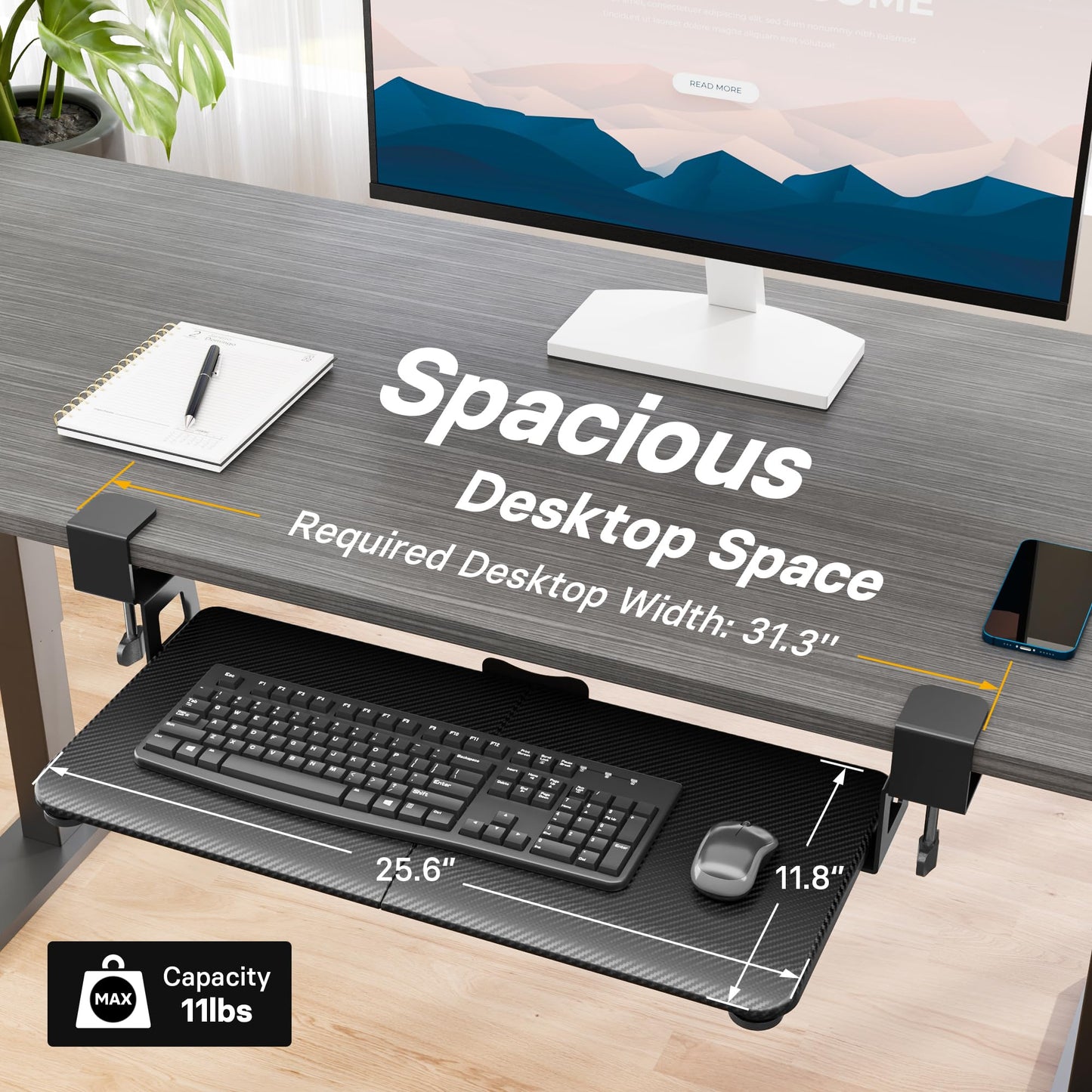 BONTEC Under Desk Keyboard Tray, Pull-Out Keyboard & Mouse Platform