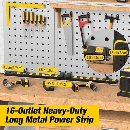 HHSOET 16 Outlet Long Power Strip, 4FT Heavy Duty Power Strip with 4800J Surge Protection, 20a Mountable Wide-Spaced Outlets for Home, Office, Garage & Workshop - ETL Certified