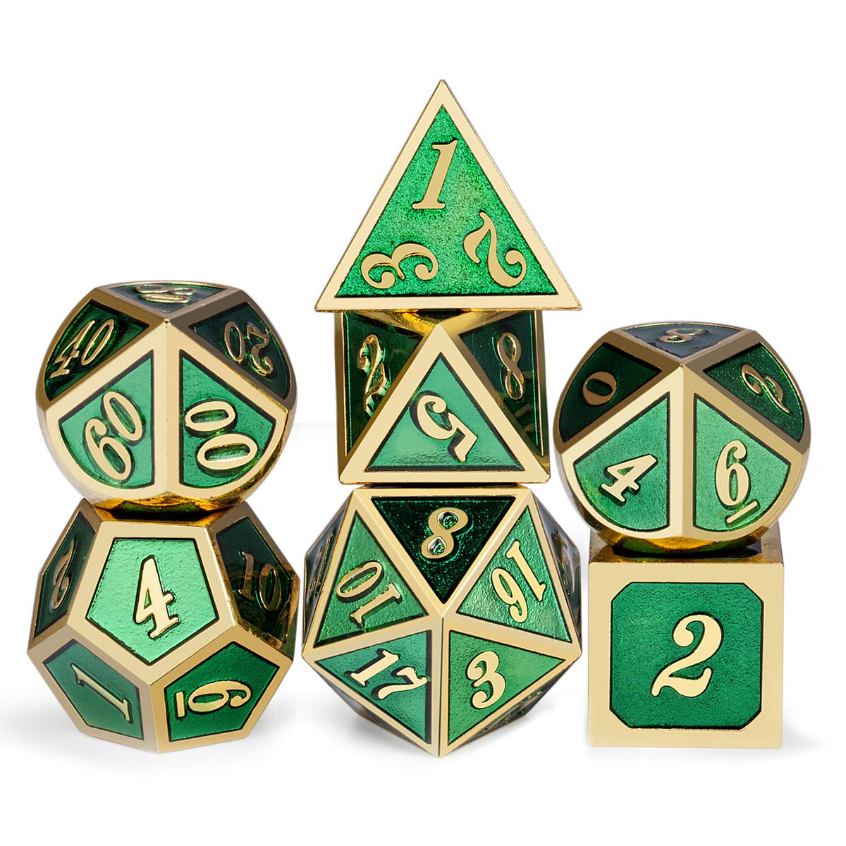 DNDND Metal Dice Set D&D, 7 die Metallic Polyhedral Dice Set with Gift Metal Box and Gold Number for DND Dungeons and Dragons Role Playing Games (Black and Gold)