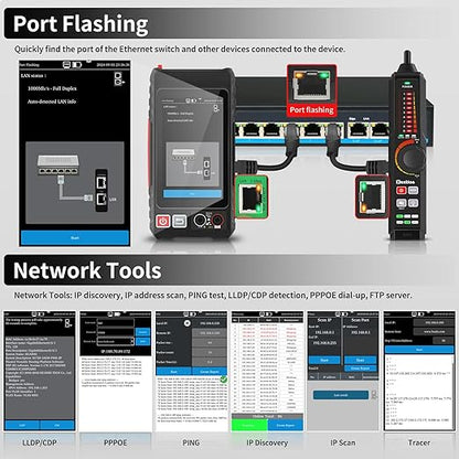 Multifunction RJ45 Network Caber Tester,Full Features UTP Cable Tester Cable Tracer,4" IPS Touch Screen Support TDR,DMM, VFL,OPM, POE++ Detect,Level Meter,Network Tools,RJ45 TDR, Cable Length,NCV