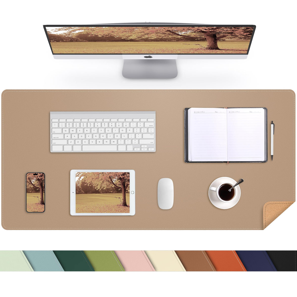 AFIING Leahter Desk Pad 47" x 17", Red,Desk Cover mat