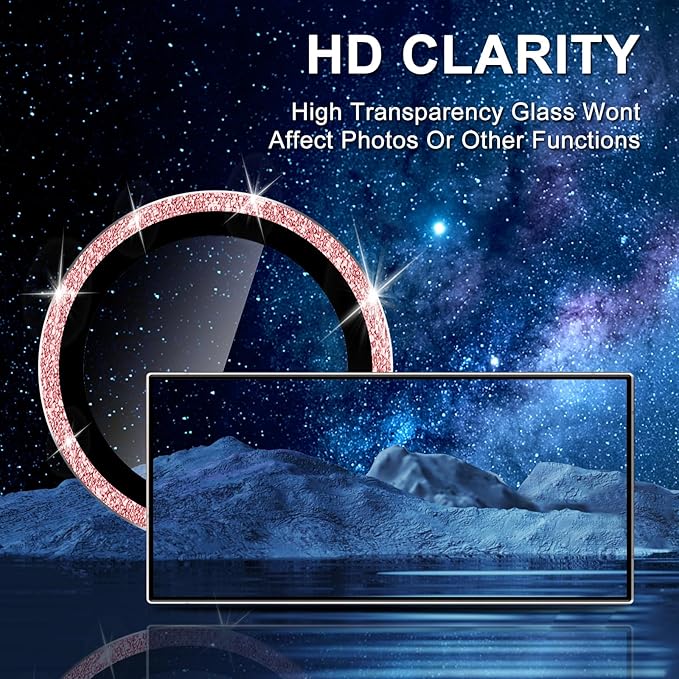 for Samsung Galaxy S25 Ultra Camera Lens Protector, Individual Metal Ring Tempered Glass Lens Cover, [Strong Adsorption] Scratch Resistant Ultra-Thin HD Clear Lens Cover, 1 Set-Pink Sparkly