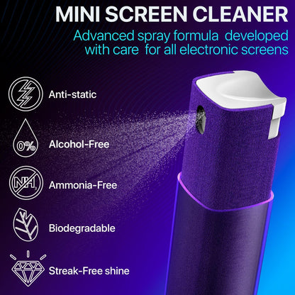IO CLEAN Mini Screen Cleaner Spray – Finger Proof Screen Cleaner for Smartphones, iPads, MacBooks, Laptops, Car Screens, Touchscreens – 3in1 Mist Cleaner, Microfiber Cloth and Protective Cover (Khaki)