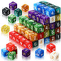Poen 100 Pcs 16mm Dice Set Bulk, 6 Sided Standard Colored Dices with Numbers, D6 Polyhedral Games Dice for Board Games, Parties (Transparent Color)