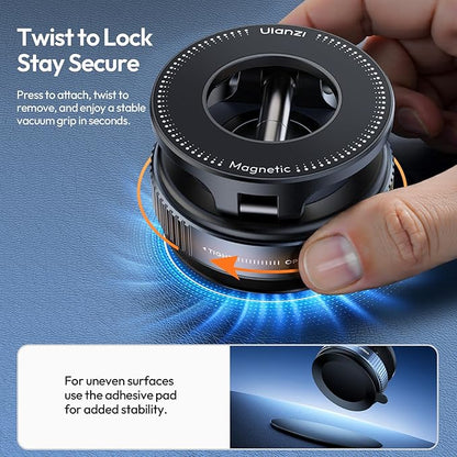 ULANZI SK-25 Car Phone Holder for Magsafe, Vacuum Suction Cup Magnetic Phone Mount, 360° Adjustable Phone MagMount for Car/Ceramic Tile/Gym/Mirror, Load up to 1kg, Magnetic Force ≥14N（Black）