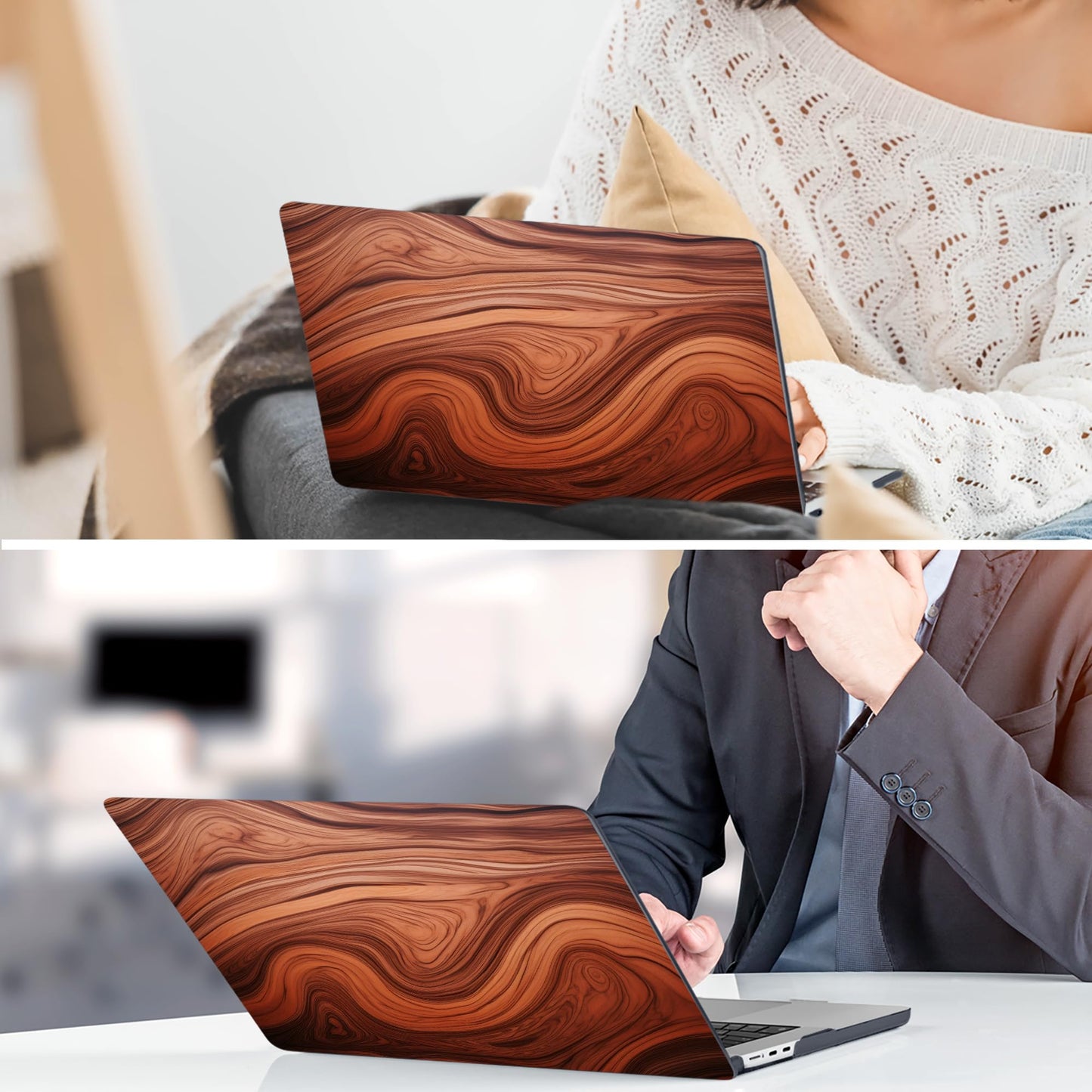 TWOLSKOO for MacBook Air 15 inch Case 2026 2025 2024 2023 Release M5 A3448 M4 A3241 M3 A3114 M2 A2941, Plastic Hard Shell & Screen Protector & Keyboard Cover & Type C Adapter, Wood Grain