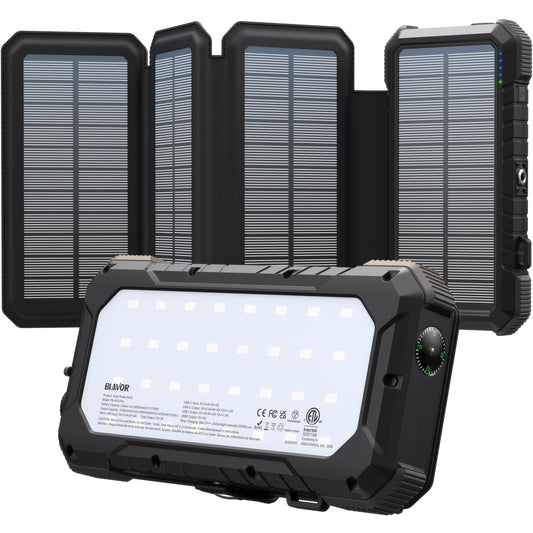 BLAVOR Solar Power Bank with 4 Foldable Panels, 20000mAh Portable Charger