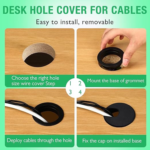 2 Pcs Desk Grommet 1-3/8" / 35 mm, Desk Cord Hole Cover, Cable Grommet ABS Plastic, Desk Hole Grommet for Home & Office Pc, Detachable Cable Cord Organizer-Black