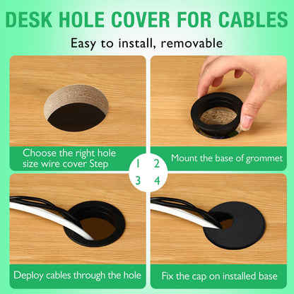 EASYEAH 2 Pcs Desk Grommet 2" / 50 mm, Desk Cord Hole Cover, Cable Grommet ABS Plastic, Desk Hole Grommet for Home & Office Pc, Detachable Cable Cord Organizer-Light Grey