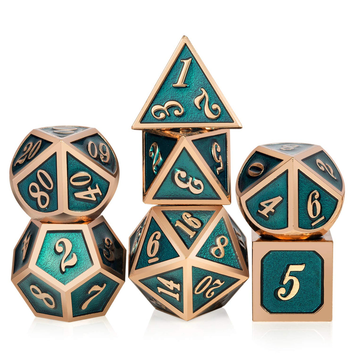 DNDND Metal Dice Set D&D, 7 die Metallic Polyhedral Dice Set with Gift Metal Box and Gold Number for DND Dungeons and Dragons Role Playing Games (Black and Gold)
