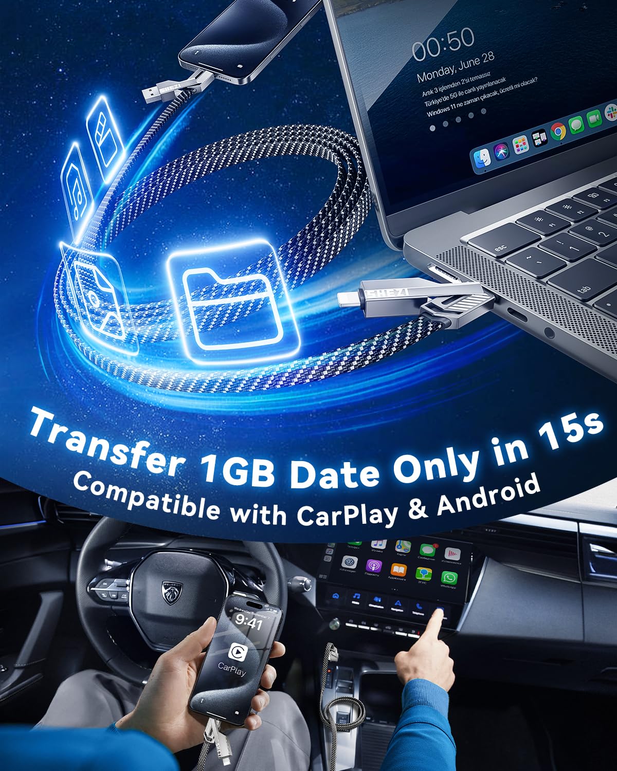 240W 4 in 1 USB C to Lightning Cable, Super Fast Charging & Data Transfer