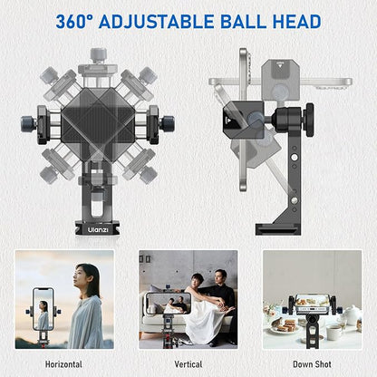 Ulanzi MA53 Metal Tripod Phone Mount, Smartphone Tripods Adapter with Arca Swiss/Uka Port, 2 Cold Shoe, 360° Cellphone Tripod Mount, iPhone Samsung Holder for Photo Video Vlogging Rig