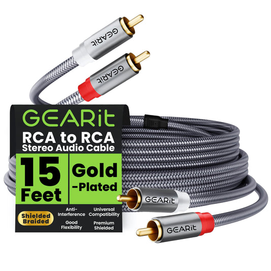 GEARit RCA Cables 1ft OFC, RCA Cables Car Audio with Dual Shielding & Gold-Plated Connectors, RCA Cable for Subwoofer Cable, Hi-Fi System, Amplifier, Active Speakers, Gaming Consoles