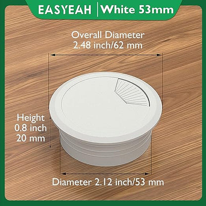 5 Pcs Desk Grommet 2-1/16" / 53 mm, Desk Cord Hole Cover, Cable Grommet ABS Plastic, Desk Hole Grommet for Home & Office Pc, Detachable Adjustable Cable Cord Organizer-White
