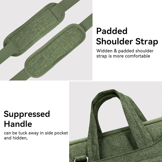 Voova Laptop Bag 15.6 Inch, Waterproof Computer Sleeve Carrying Case with Shoulder Straps & Handle Compatible with Macbook Air 15 M2/M3/M4, MacBook Pro 15/16, 15-16 Inch Hp Dell Lenovo, Army Green