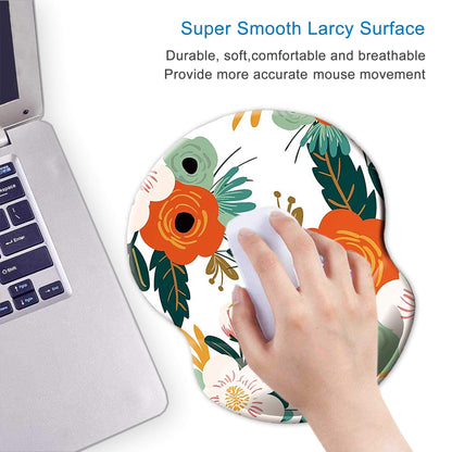 ITNRSIIET Ergonomic Mouse Pad with Gel Wrist Support Small Wrist Rest Smooth Surface Non-Slip PU Base Comfortable Office Supplies Pain Relief, 8.7 x 7.2 inches, Orange Flower