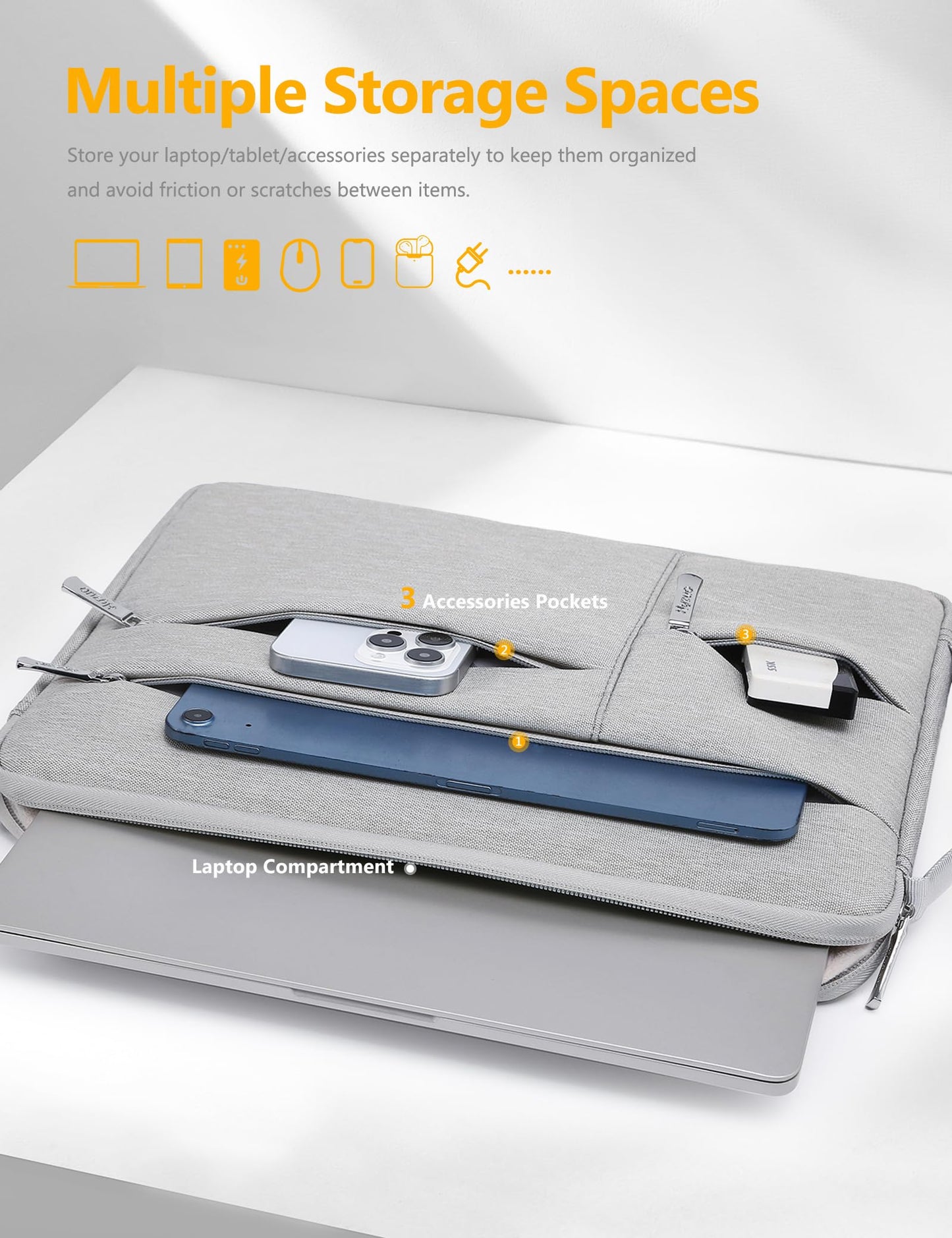HYZUO 13.3-14 Inch Laptop Case Sleeve Bag for MacBook Pro 14 M5, Light Gray