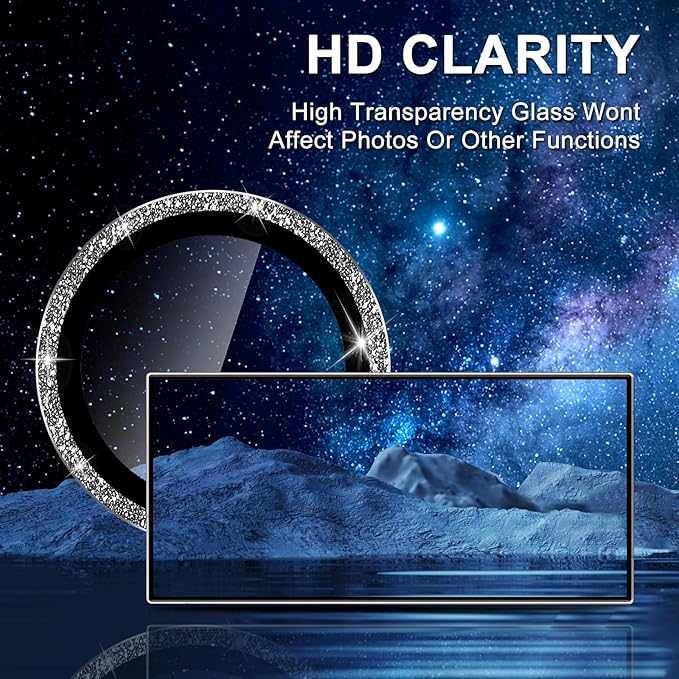 for Samsung Galaxy S25 Ultra Camera Lens Protector, Individual Metal Ring Tempered Glass Lens Cover, [Strong Adsorption] Scratch Resistant Ultra-Thin HD Clear Lens Cover, 1 Set-Black Sparkly