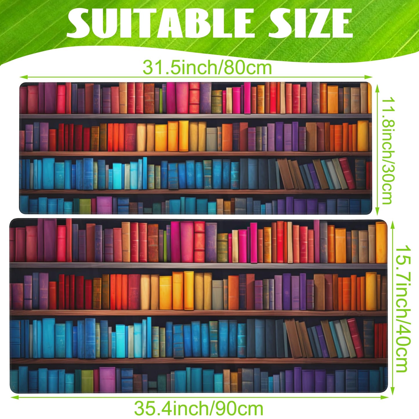 Eflxamz Large Gaming Mouse Pad for Desk,Bookshelves Full of Books Desk Mat,Colorful Books Desk Pad,Extended Big Computer Keyboard Mouse Pad with Non-Slip Base and Stitched Edge,35.4"x15.7"